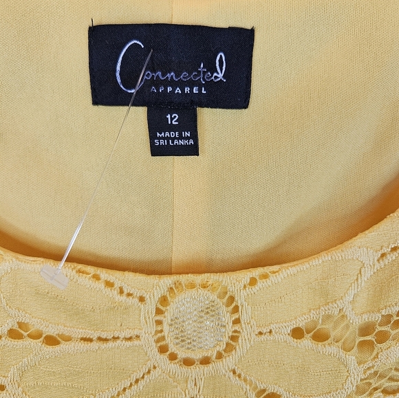 Connected Apparel Coming Up Daisy Yellow Perfect Summer Dress Sz 12 Lace Overlay - Picture 5 of 11